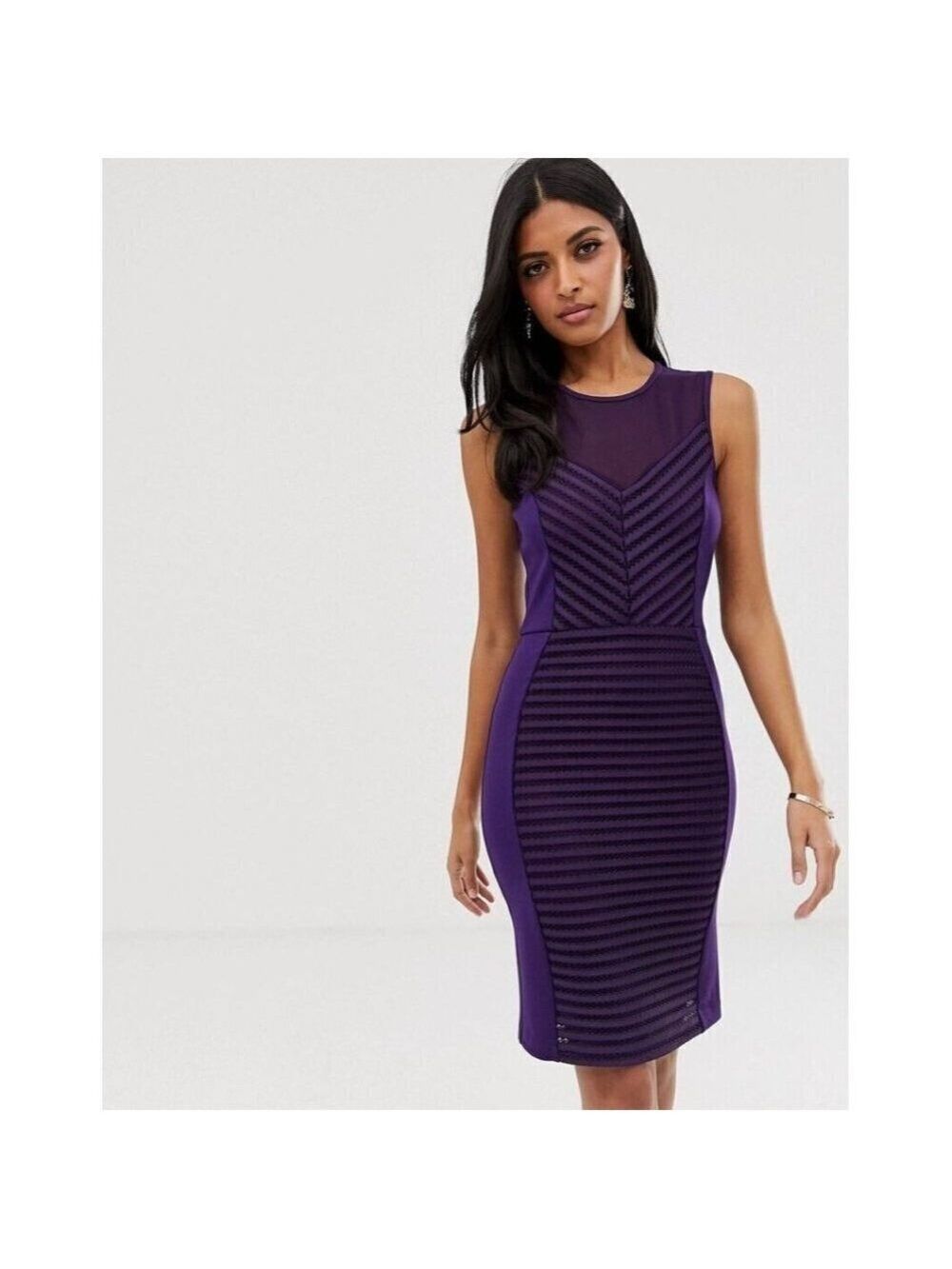 French Connection Score Stripe bodycon Dress in Berry Cordial Size 12
